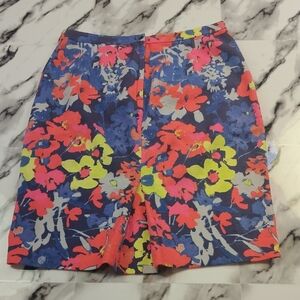 LOFT‎ Pink and Yellow Mini Pencil Skirt Resort Wear Vibrant Floral Pattern
